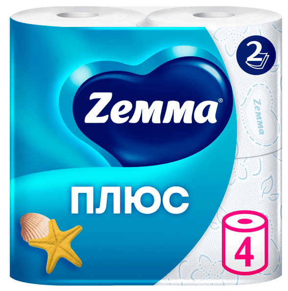БУМАГА ТУАЛЕТНАЯ ЗЕММА ПЛЮС 4ШТ 2-Х СЛОЙНАЯ ОКЕАН