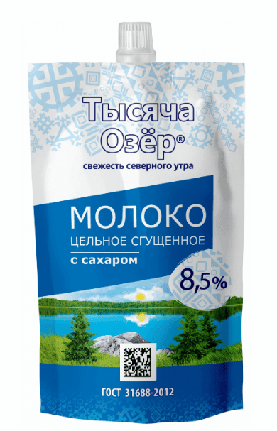 МОЛОКО СГУЩЕНОЕ ТЫСЯЧА ОЗЕР 270Г 8,5% Д/ПАК