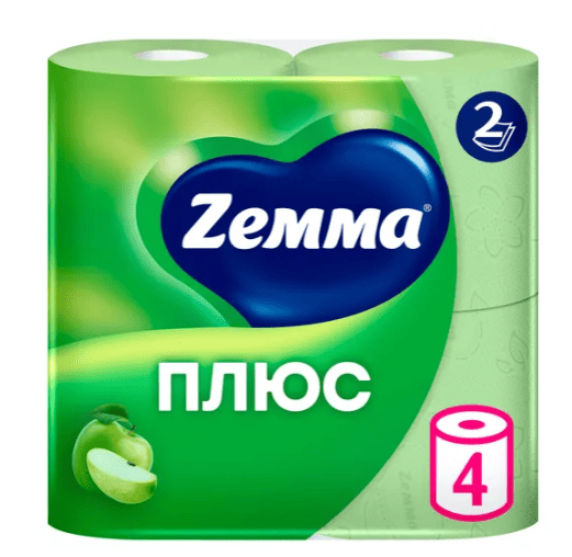 БУМАГА ТУАЛЕТНАЯ ЗЕММА ПЛЮС 4ШТ 2-Х СЛОЙНАЯ ЯБЛОКО