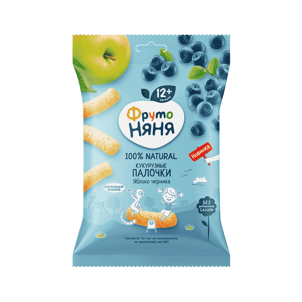 ПАЛОЧКИ КУКУРУЗНЫЕ ФРУТОНЯНЯ 20Г ЯБЛОКО ЧЕРНИКА