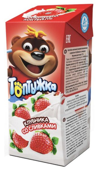 КОКТЕЙЛЬ МОЛОЧНЫЙ ТОПТЫЖКА 3,2% 200Г СО ВКУСОМ КЛУБНИКИ СО СЛИВКАМИ УЛЬТРАПАСТ