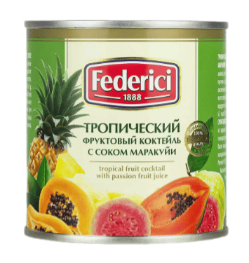 КОКТЕЙЛЬ ТРОПИЧЕСКИЙ ФЕДЕРИЧИ 435МЛ ФРУКТОВЫЙ С СОКОМ МАРАКУЙИ ЖБ КЛЮЧ
