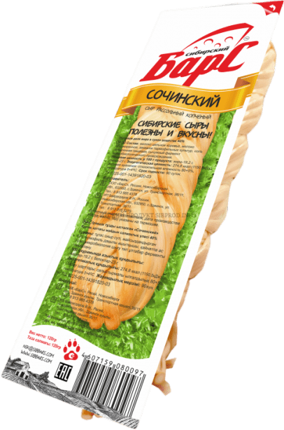 СЫР РАССОЛЬНЫЙ СИБИРСКИЙ БАРС 40% 100Г СОЧИНСКИЙ КОСА КОПЧ ВАКУУМ