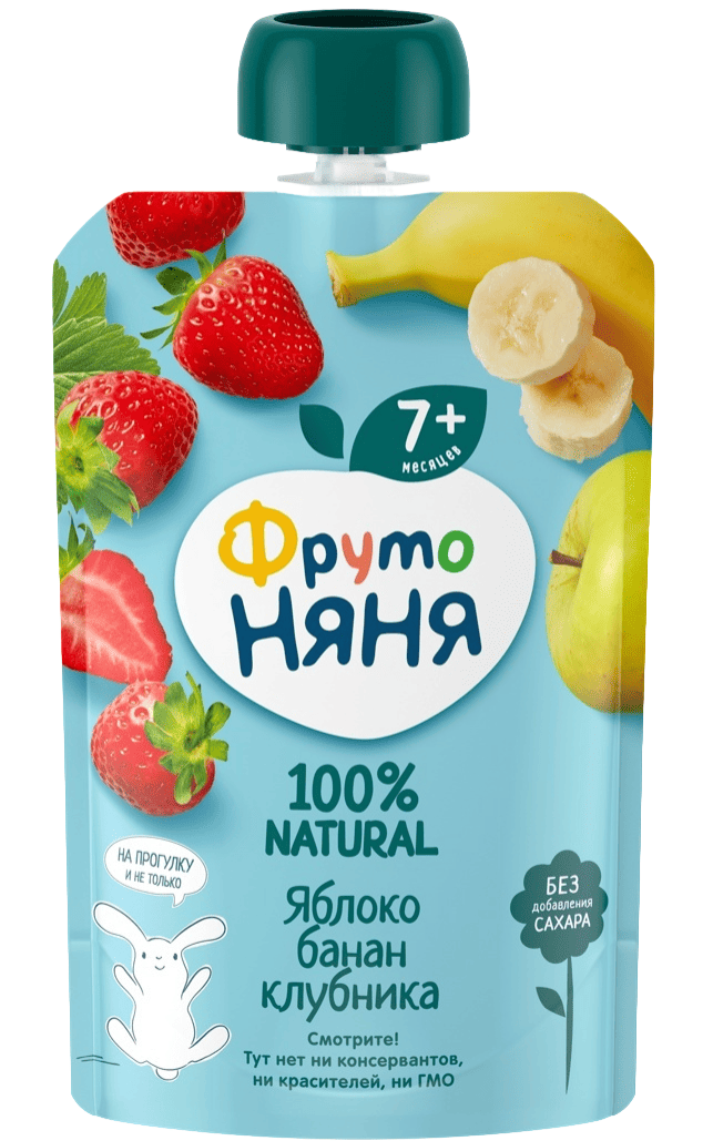 ДЕСЕРТ ФРУТОНЯНЯ 90Г ЯБЛОКО БАНАН КЛУБНИКА ДОЙ ПАК