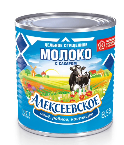 МОЛОКО СГУЩЕННОЕ АЛЕКСЕЕВСКОЕ 380Г 8,5% ГОСТ ЖБ БЗМЖ