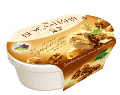 МОРОЖЕНОЕ ВКУСЛАНДИЯ 450Г ПЛОМБИР С КЛЕНОВЫМ СИРОПОМ С ГРЕЦКИМ ОРЕХОМ ЛОТОК