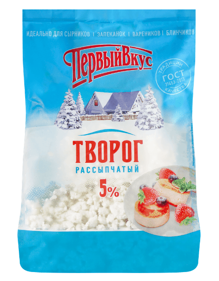 ТВОРОГ ПЕРВЫЙ ВКУС 5% 350Г ПАКЕТ
