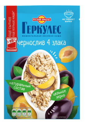 КАША РУССКИЙ ПРОДУКТ ГЕРКУЛЕС 40Г МОМЕНТАЛЬНАЯ ОВСЯНАЯ ЧЕРНОСЛИВ 4 ЗЛАКА