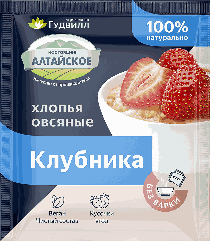 КАША ГУДВИЛЛ 40Г ОВСЯНЫЕ ХЛОПЬЯ КЛУБНИКА