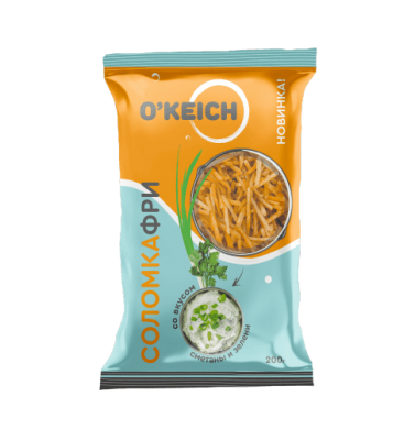 ЧИПСЫ ОКЕЙЧ 90Г СОЛОМКА ФРИ КАРТОФЕЛЬНО-КУКУРУЗНЫЕ СО ВКУСОМ СМЕТАНА ЗЕЛЕНЬ