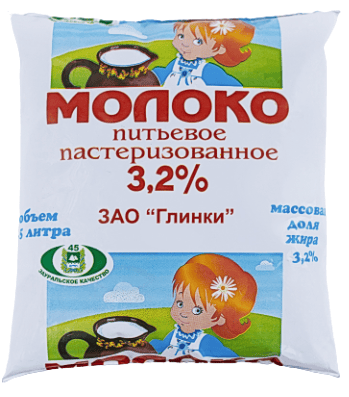 МОЛОКО ГЛИНКИ 3,2% 0,5Л ПОЛИПАК