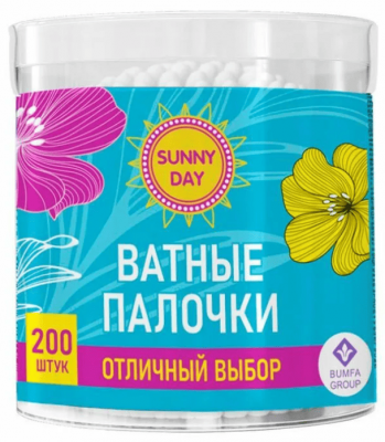 ПАЛОЧКИ ВАТНЫЕ САННИ ДЭЙ 200ШТ ЦИЛИНДР