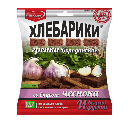 ГРЕНКИ ХЛЕБАРИКИ 100Г БОРОДИНСКИЕ СО ВКУСОМ ЧЕСНОКА