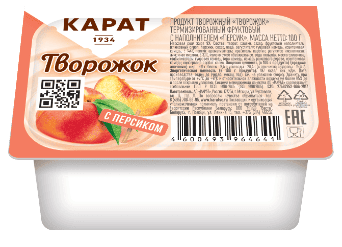 ПРОДУКТ ТВОРОЖНЫЙ КАРАТ ТВОРОЖОК 100Г ФРУКТОВЫЙ С НАПОЛНИТ ПЕРСИК 9% ПЛАСТ
