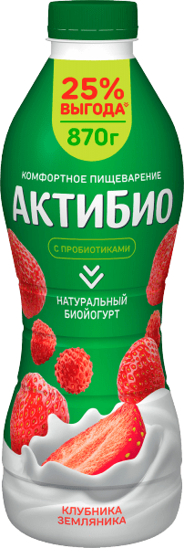 БИОЙОГУРТ АКТИБИО 1,5% 870Г С КЛУБНИКОЙ И ЗЕМЛЯНИКОЙ ОБОГАЩ ПИТЬЕВОЙ