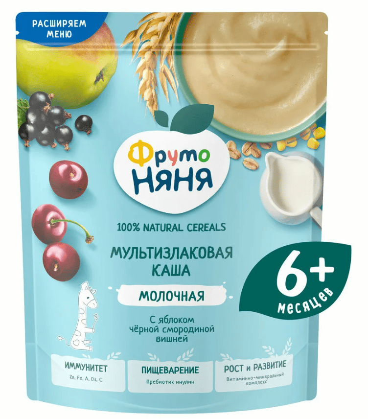 КАША ФРУТОНЯНЯ 190Г МОЛОЧНАЯ МУЛЬТИЗЛАК ЯБЛОКО СМОРОДИНА ВИШНЯ