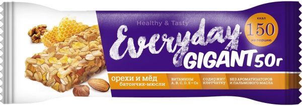 БАТОНЧИК МЮСЛИ ЭВЕРИДЭЙ ГРАНОЛА/ГИГАНТ 50Г ОРЕХ МЕД С ВИТАМИНАМИ