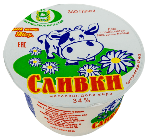 СЛИВКИ ПИТ ГЛИНКИ 34% 180Г
