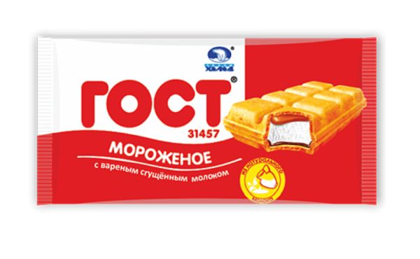 МОРОЖЕНОЕ ГОСТ 75Г СЛИВОЧНОЕ В ВАФЛЯХ С ВАРЕНЫМ СГУЩ МОЛОКОМ С ШОК ГЛАЗУРЬЮ