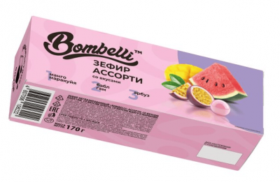 ЗЕФИР БОМБЕЛЛИ 170Г АССОРТИ СО ВКУСОМ БАБЛ ГАМ/АРБУЗА/МАНГО И МАРАКУЙИ НЕГЛАЗ