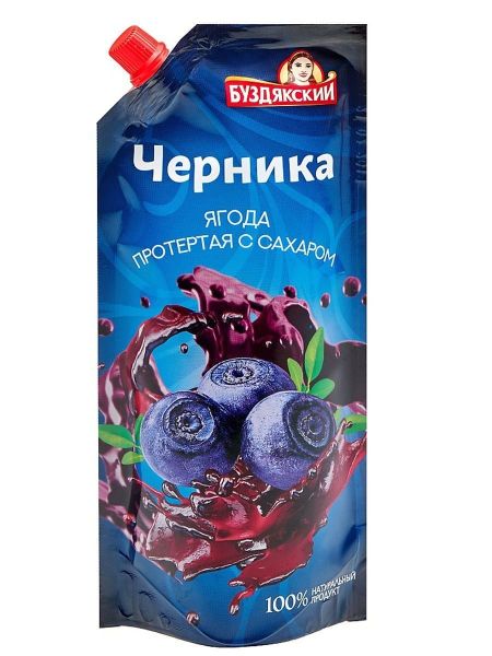 ЧЕРНИКА БУЗДЯКСКИЙ 280Г ЯГОДЫ ПРОТЕРТЫЕ С САХАРОМ Д/ПАК