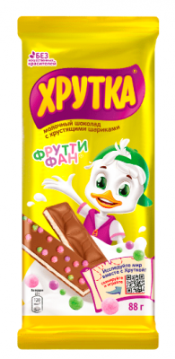 ШОКОЛАД ХРУТКА ФРУТТИФАН 88Г МОЛОЧНЫЙ С МОЛ НАЧИН СО ВКУС ФРУКТОВ МИКС И БАНАН