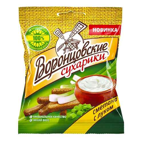 СУХАРИКИ ВОРОНЦОВСКИЕ 120Г СО ВКУСОМ СМЕТАНЫ С ЛУКОМ