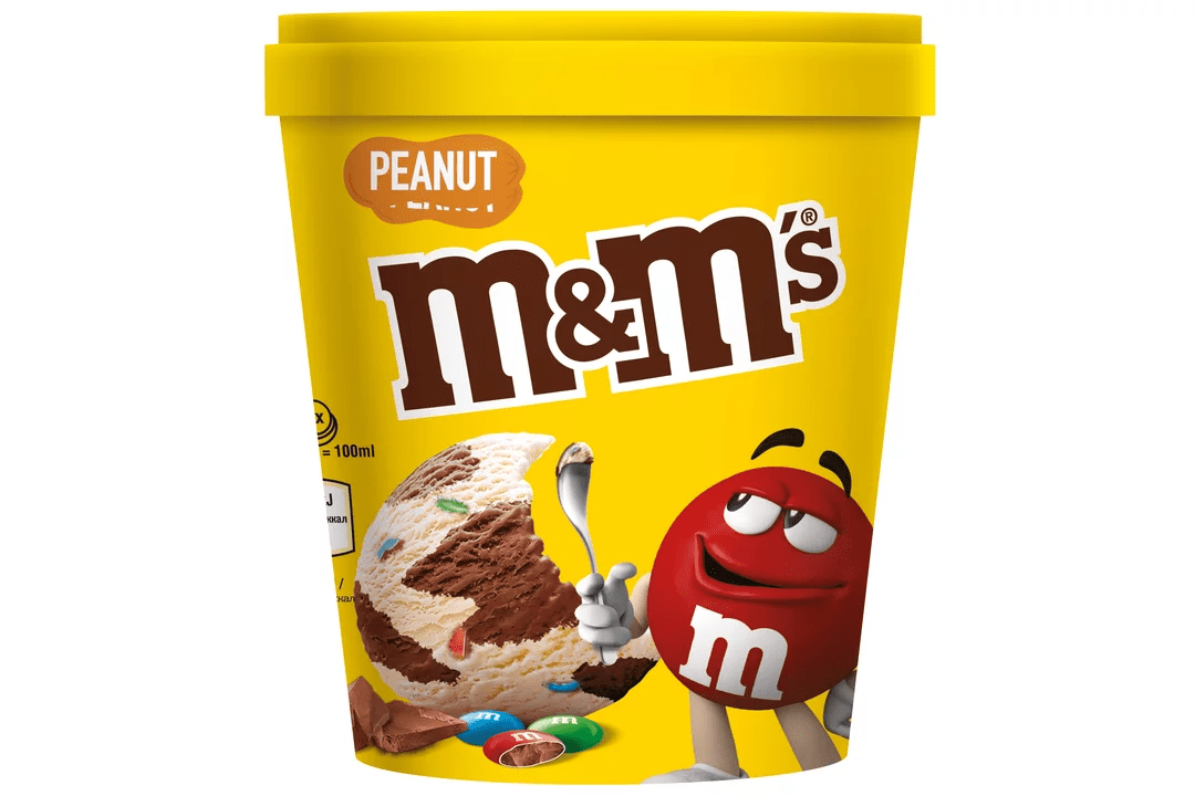 МОРОЖЕНОЕ M&Ms 295Г МОЛОЧНОЕ АРАХИСОВОЕ И СЛИВОЧ ШОКОЛАДНОЕ С ДРАЖЕ ДВУХСЛОЙНОЕ