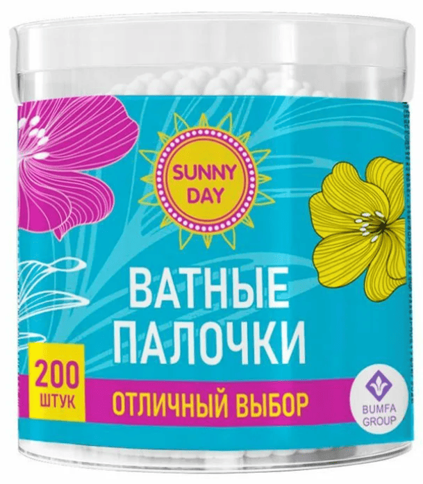 ПАЛОЧКИ ВАТНЫЕ САННИ ДЭЙ 200ШТ ЦИЛИНДР