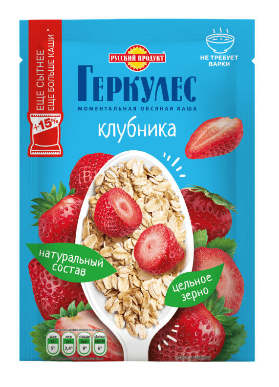 КАША РУССКИЙ ПРОДУКТ ГЕРКУЛЕС 40Г МОМЕНТАЛЬНАЯ ОВСЯНАЯ С КЛУБНИКОЙ