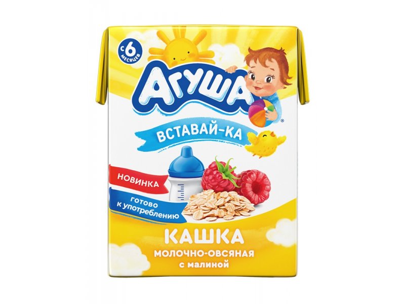 КАША АГУША ВСТАВАЙ-КА 2,5% 200МЛ МОЛОЧНАЯ ОВСЯНАЯ С МАЛИНОЙ С ПРЕБИОТИКАМИ