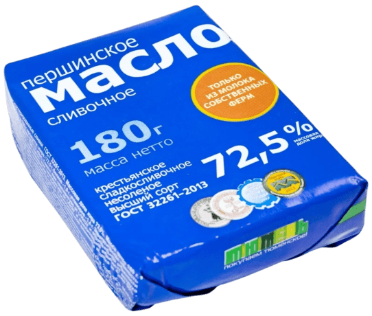 МАСЛО СЛИВОЧНОЕ ПЕРШИНСКОЕ 72,5% 180Г ФОЛЬГА
