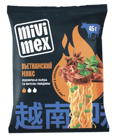 ВЕРМИШЕЛЬ Б/П МИВИМЭКС 45Г ПШЕНИЧНАЯ СО ВКУСОМ ГОВЯДИНЫ ВЬЕТНАМСКИЙ МИКС