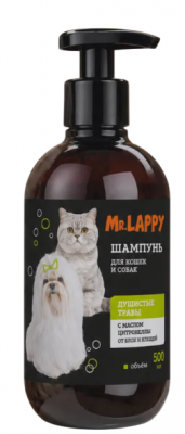 ШАМПУНЬ Д/КОШЕК И СОБАК МИСТЕР ЛАППИ 0,5Л ОТ БЛОХ И КЛЕЩ ДУШ ТРАВЫ С МАСЛ ЦИТРОН