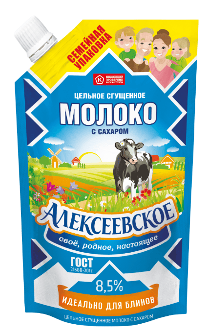 МОЛОКО СГУЩЕННОЕ АЛЕКСЕЕВСКОЕ 650Г 8,5% ГОСТ ДОЙПАК ДОЗАТОР БЗМЖ