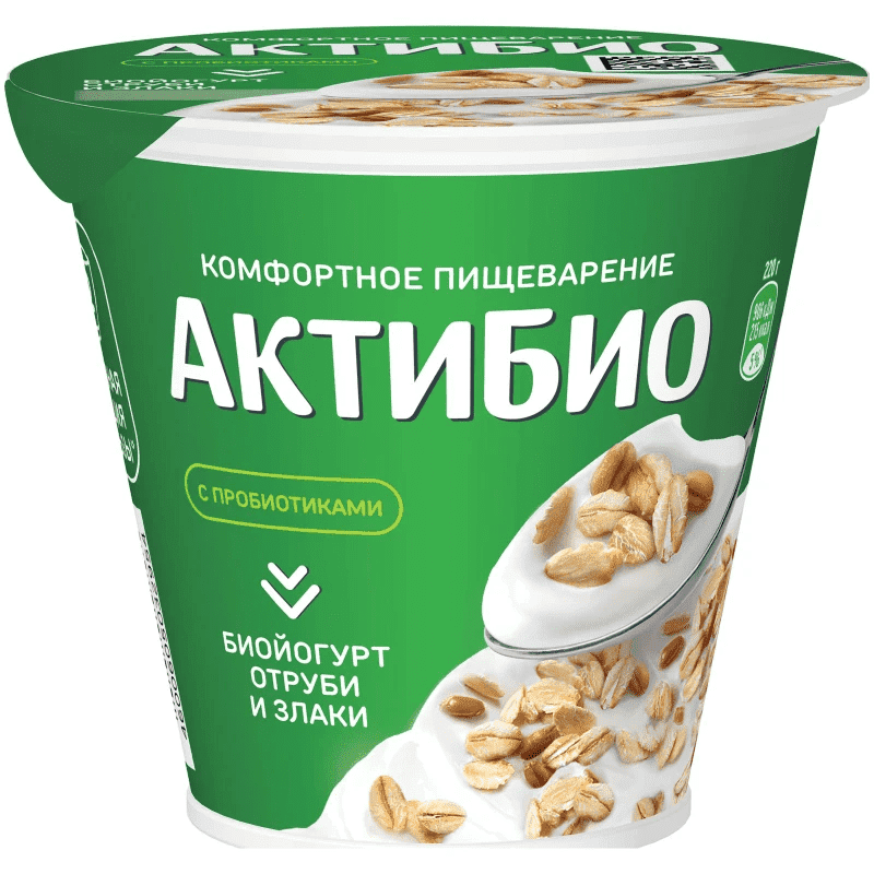 БИОЙОГУРТ АКТИБИО 2,9% 220Г С ОТРУБЯМИ И ЗЛАКАМИ ОБОГАЩ БИФИДОБАКТЕРИЯМИ