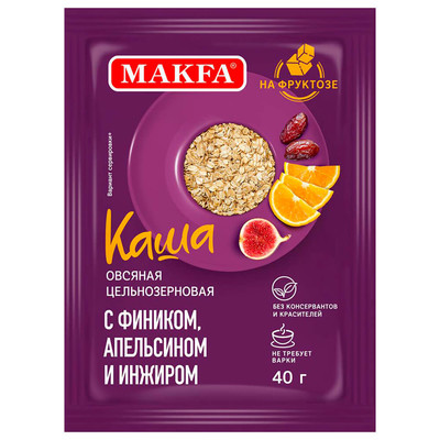КАША МАКФА 40Г Б/П ОВСЯНАЯ ЦЕЛЬНОЗЕРНОВАЯ ФИНИК АПЕЛЬСИН ИНЖИР НА ФРУКТОЗЕ
