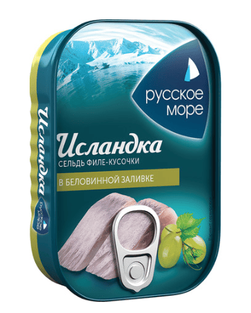 ПРЕСЕРВЫ РУССКОЕ МОРЕ ИСЛАНДКА 115Г ФИЛЕ-СЕЛЬДИ Т/О В БЕЛОВИННОЙ ЗАЛИВКЕ