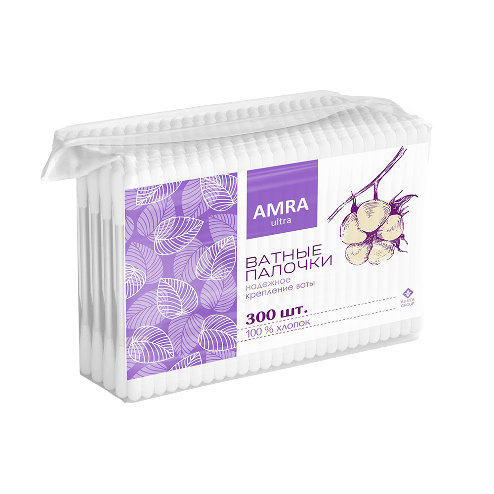 ПАЛОЧКИ ВАТНЫЕ АМРА 300ШТ ПАКЕТ