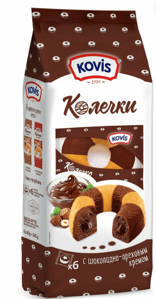 ИЗДЕЛИЯ ХЛЕБОБУЛОЧНЫЕ КОЛЕЧКИ СДОБНЫЕ КОВИС 240Г С ШОКОЛАДНО-ОРЕХОВЫМ КРЕМОМ