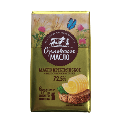 МАСЛО СЛАДКО-СЛИВОЧНОЕ ОРЛОВСКОЕ МАСЛО КРЕСТЬЯНСКОЕ 72,5% 175Г НЕСОЛЕНОЕ