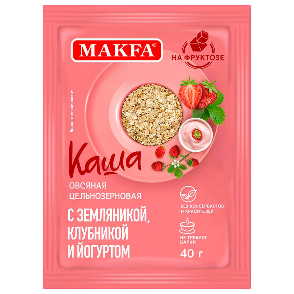 КАША МАКФА 40Г Б/П ОВСЯНАЯ КЛУБНИКА ЗЕМЛЯНИКА ЙОГУРТ НА ФРУКТОЗЕ