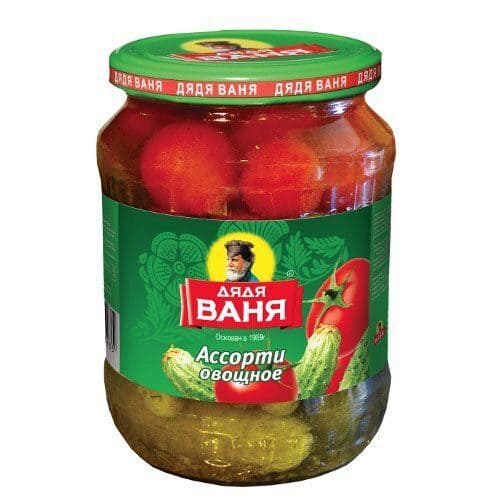 АССОРТИ ОВОЩНОЕ ДЯДЯ ВАНЯ 680Г МАРИНОВАННЫЕ ОГУРЦЫ И ТОМАТЫ СТ