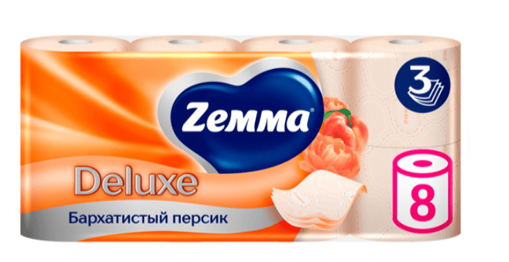 БУМАГА ТУАЛЕТНАЯ ЗЕММА ДЕЛЮКС 8ШТ 3-Х СЛОЙНАЯ ПЕРСИК
