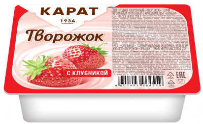 ПРОДУКТ ТВОРОЖНЫЙ КАРАТ ТВОРОЖОК 230Г ФРУКТОВ С НАПОЛНИТ КЛУБНИКА 9% ПЛАСТ