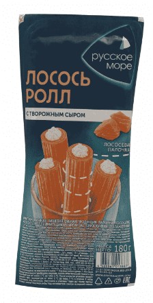 ПАЛОЧКИ ЛОСОСЕВЫЕ РУССКОЕ МОРЕ ЛОСОСЬ-РОЛЛ 180Г С СЫРОМ ИМИТАЦИЯ ОХЛ