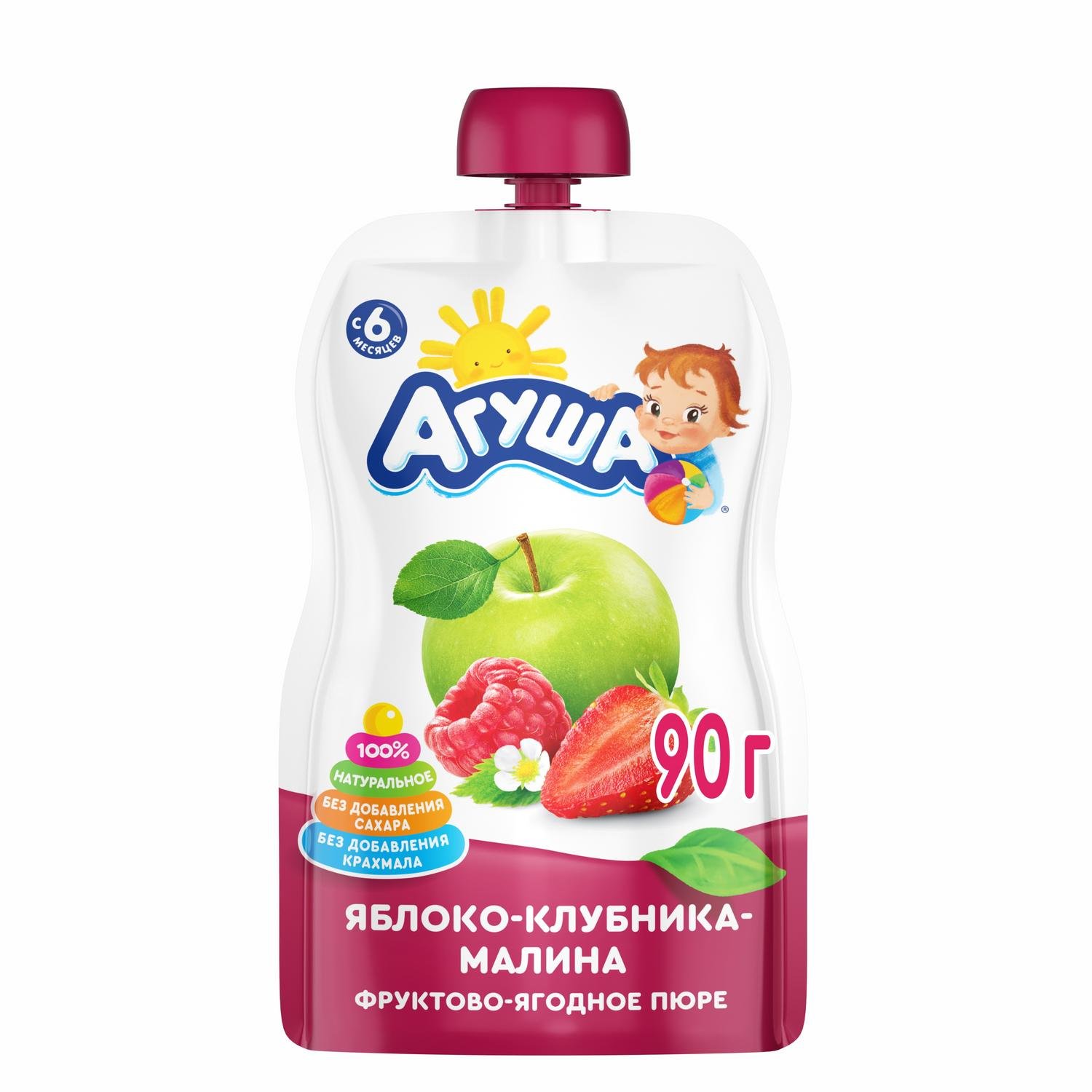 ПЮРЕ АГУША 90Г ЯБЛОКО КЛУБНИКА И МАЛИНА
