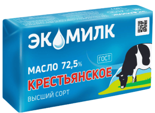МАСЛО СЛАДКО-СЛИВОЧНОЕ ЭКОМИЛК 72,5% 160Г НЕСОЛЕНОЕ ФОЛЬГА