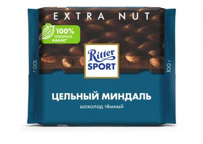 ШОКОЛАД РИТТЕР СПОРТ 100Г ТЕМНЫЙ С ЦЕЛЬНЫМ МИНДАЛЕМ