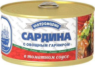 САРДИНА УЛЬТРАМАРИН 240Г С ОВОЩНЫМ ГАРНИРОМ В ТОМАТНОМ СОУСЕ ЖБ КЛЮЧ